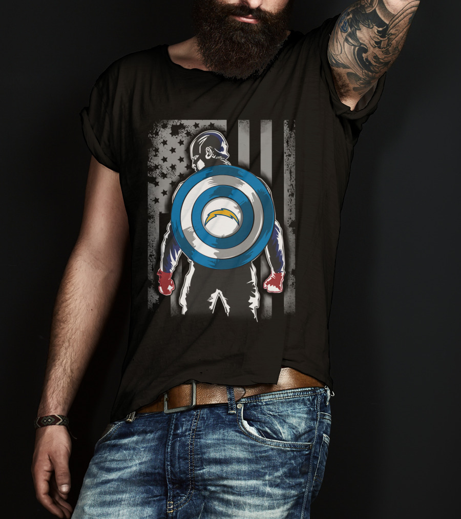 Los Angeles Chargers Captain America Shield American Flag T-Shirt