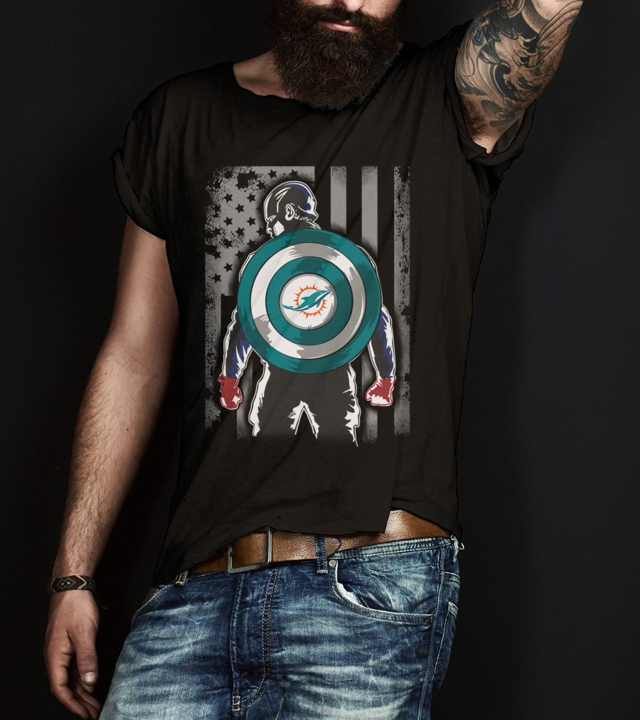 Miami Dolphins NFL Captain America Shield USA Flag T-Shirt