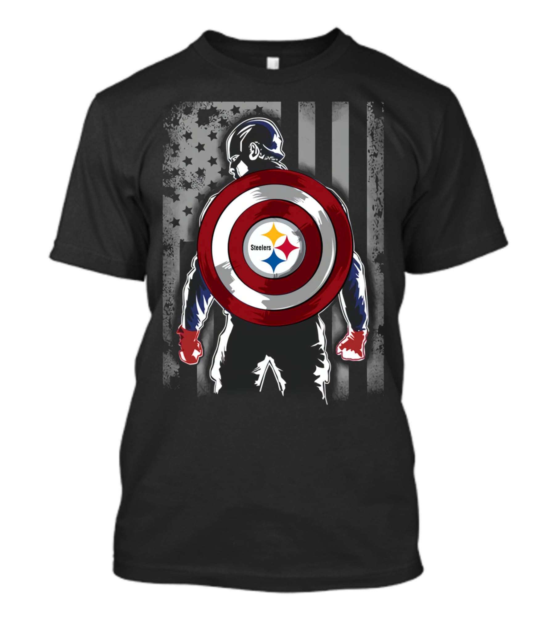 Pittsburgh Steelers Captain America Shield American Flag T-Shirt