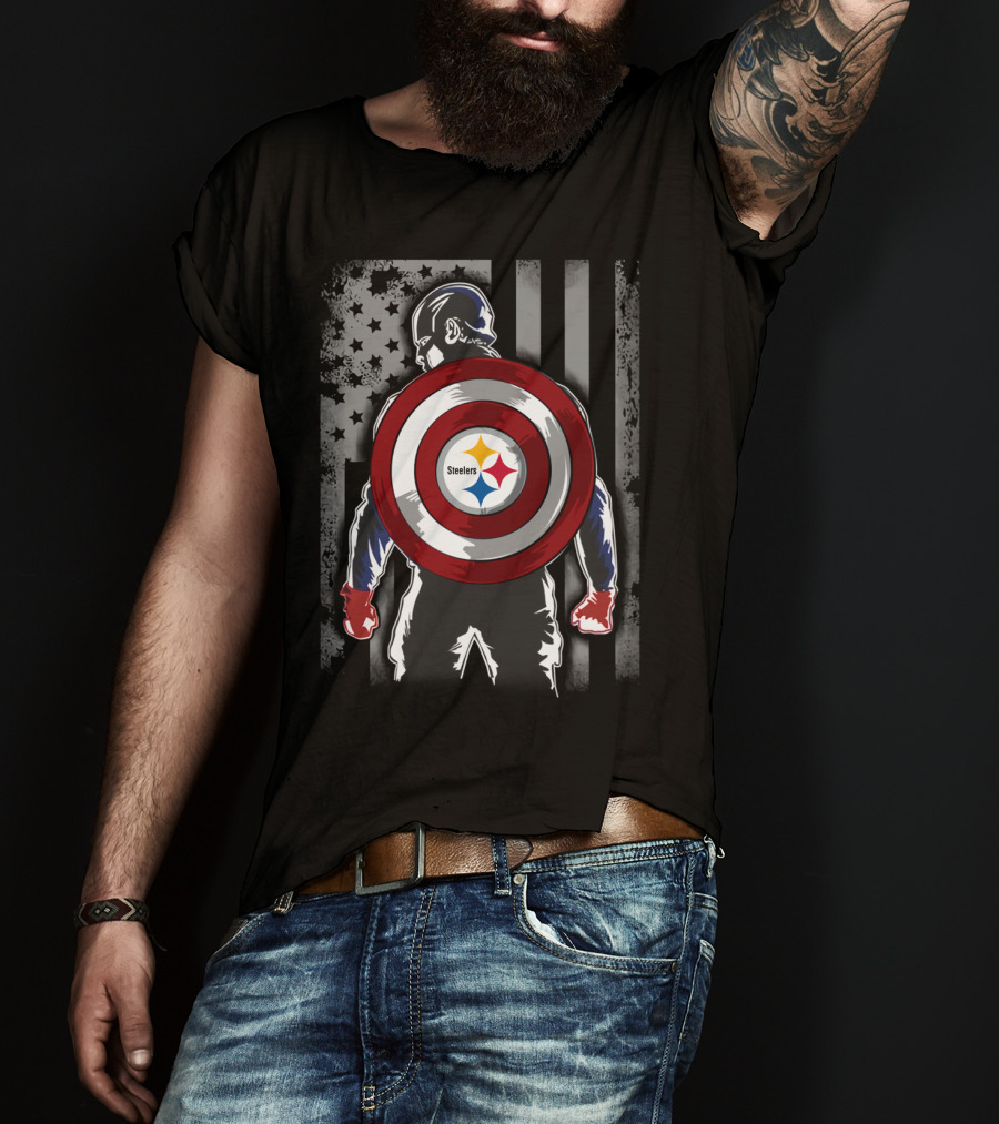 Pittsburgh Steelers Captain America Shield American Flag T-Shirt
