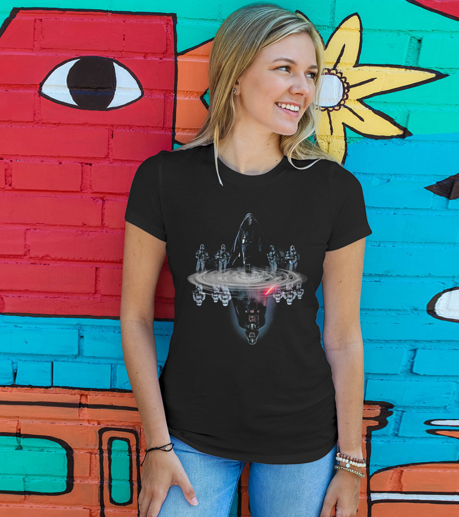 Star Wars Sith Lord And Stormtroopers Water Reflection With Lightsaber T-Shirt