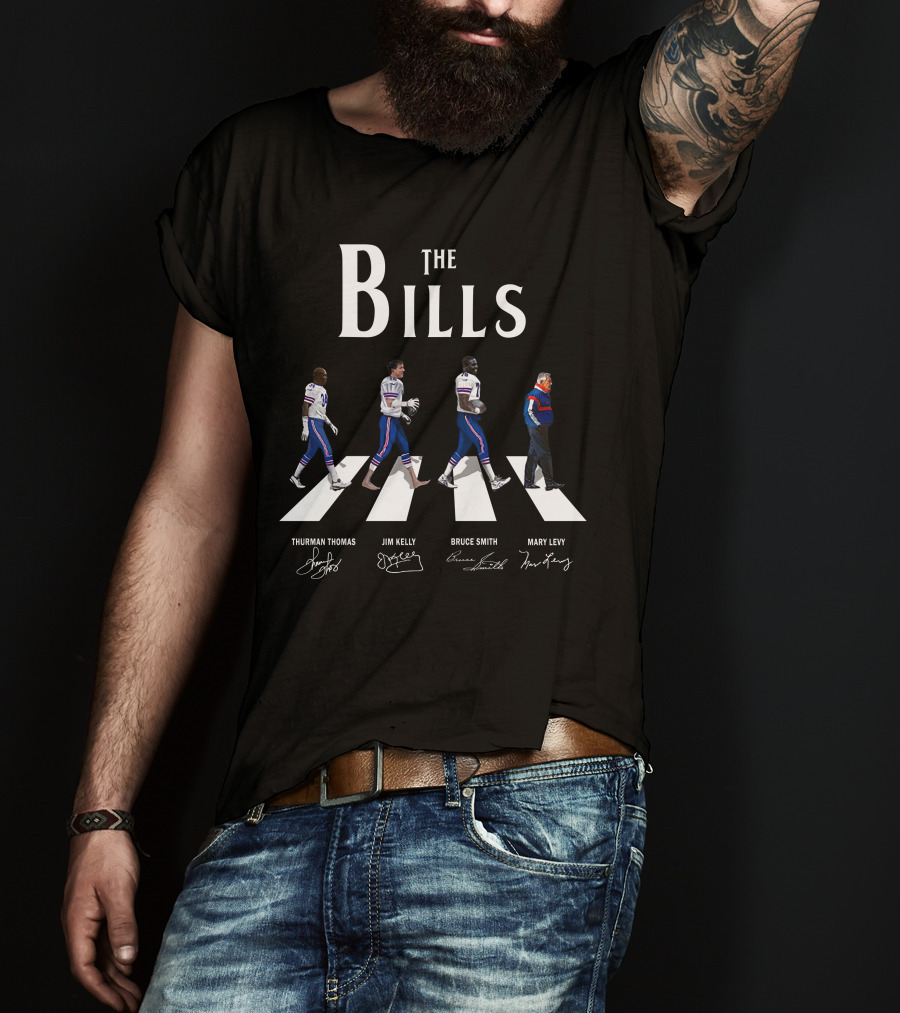 The Bills Abbey Road Thurman Thomas Jim Kelly Bruce Smith Marv Levy Signatures T-Shirt