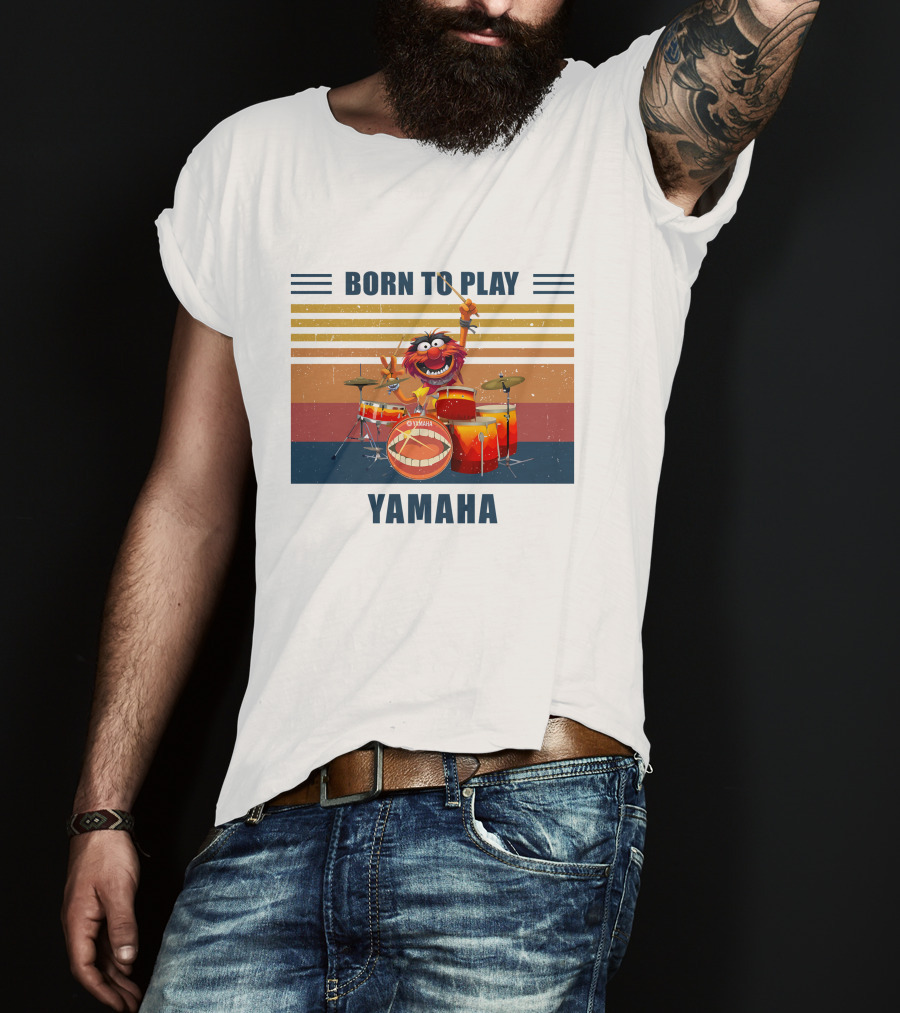 Born To Play Drum Yamaha With Animal Muppet Drummer Retro Stripes T-Shirt