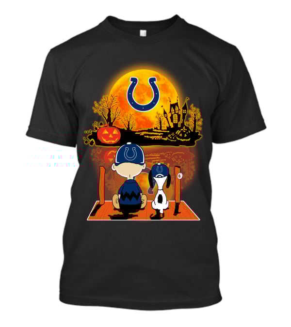 Indianapolis Colts Snoopy And Charlie Brown Halloween Pumpkin Night Scene T-Shirt