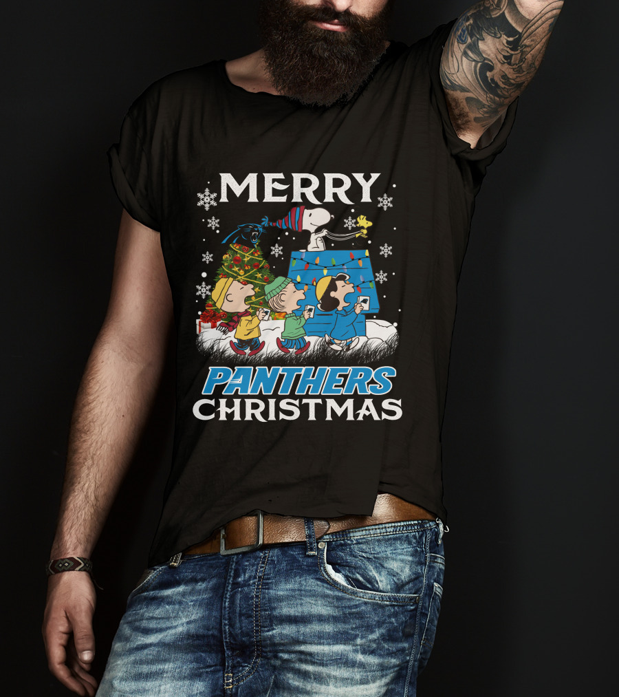 Merry Panthers Christmas Snoopy And Friends Holiday Scene T-Shirt