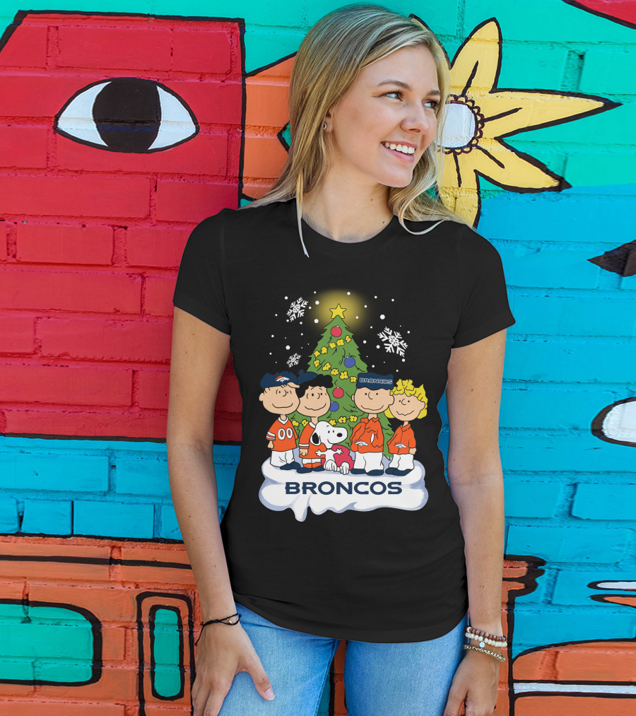 Broncos Christmas Snoopy And Peanuts Characters Holiday T-Shirt
