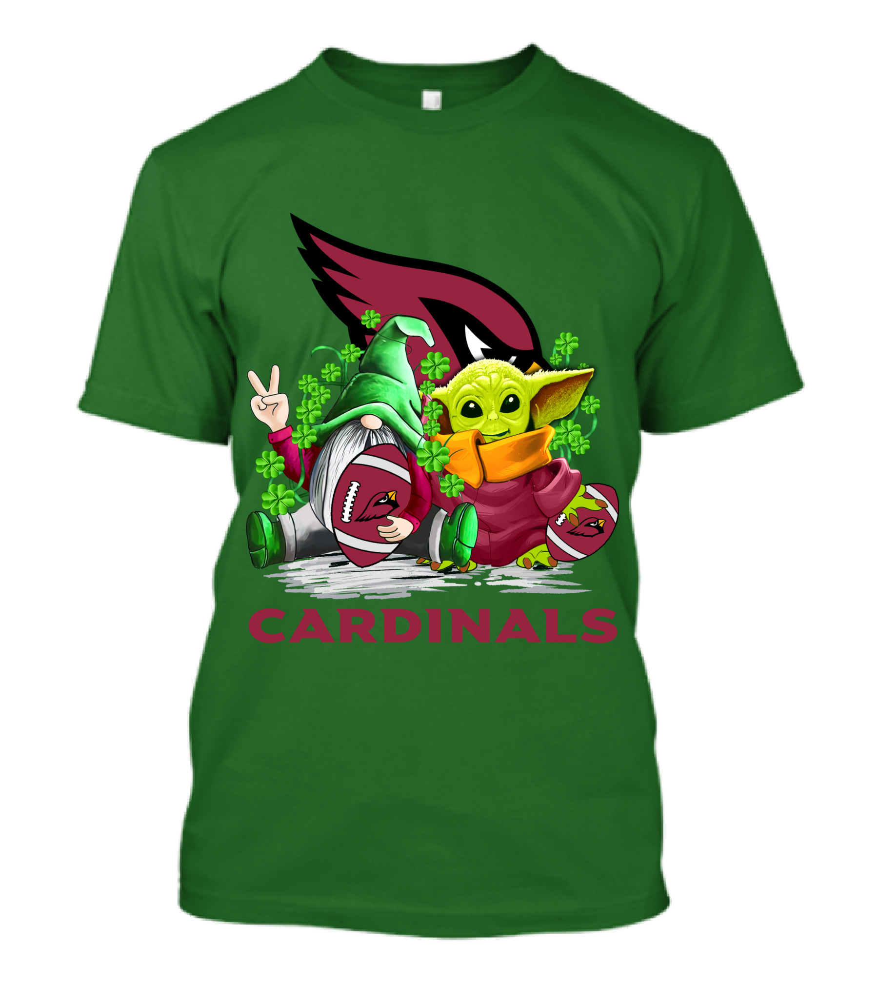 Arizona Cardinals Football Patrick's Day Gnome And Baby Alien With Shamrocks T-Shirt