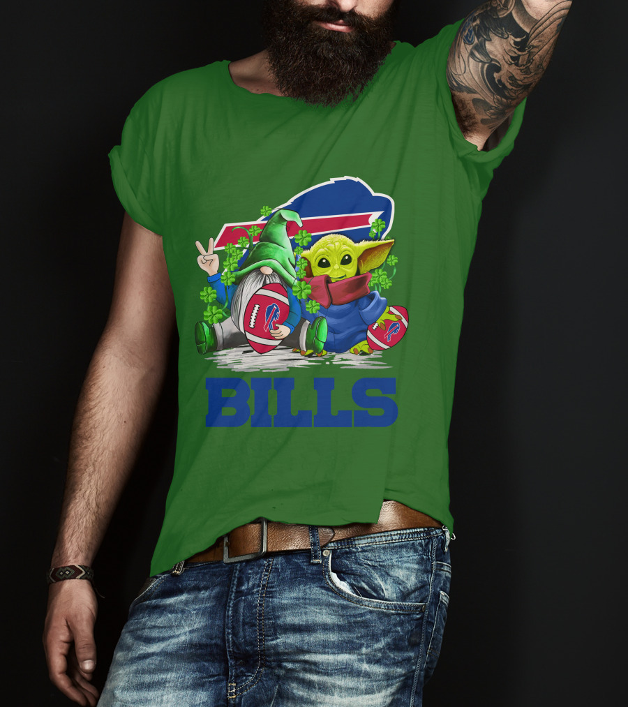 Buffalo Bills St. Patrick's Day Football With Green Gnome And Child Figure T-Shirt