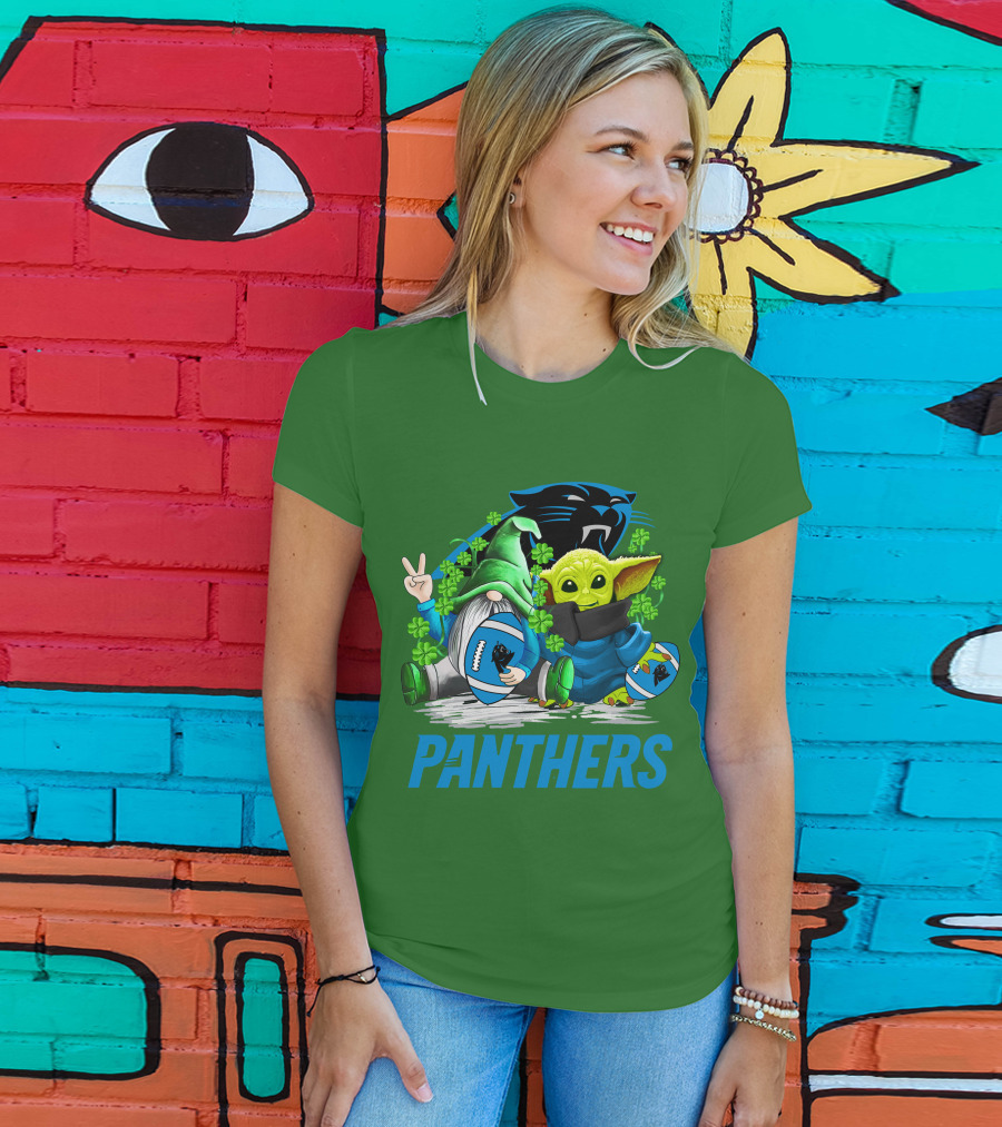 Panthers St. Patrick’s Day Football Gnome And Baby Alien T-Shirt
