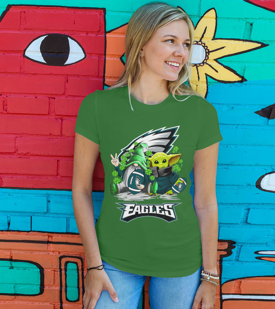 Philadelphia Eagles St. Patrick’s Day Football With Gnome And Baby Alien T-Shirt