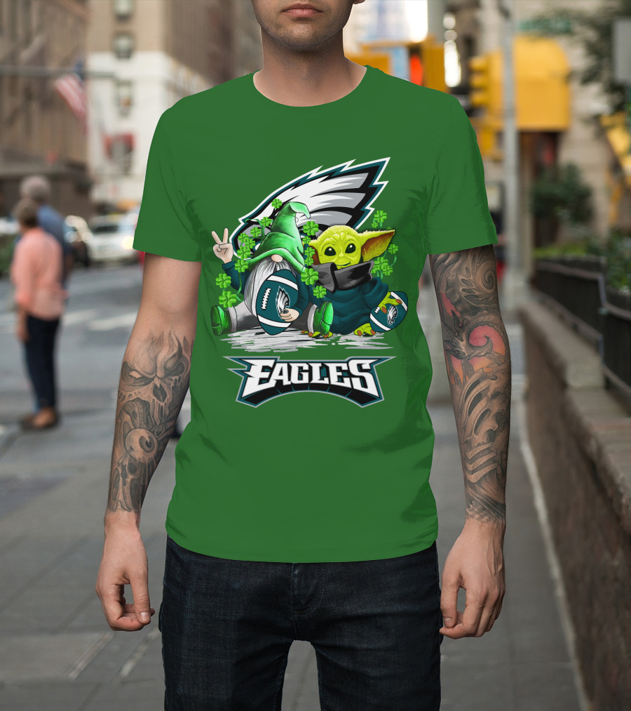 Philadelphia Eagles St. Patrick’s Day Football With Gnome And Baby Alien T-Shirt