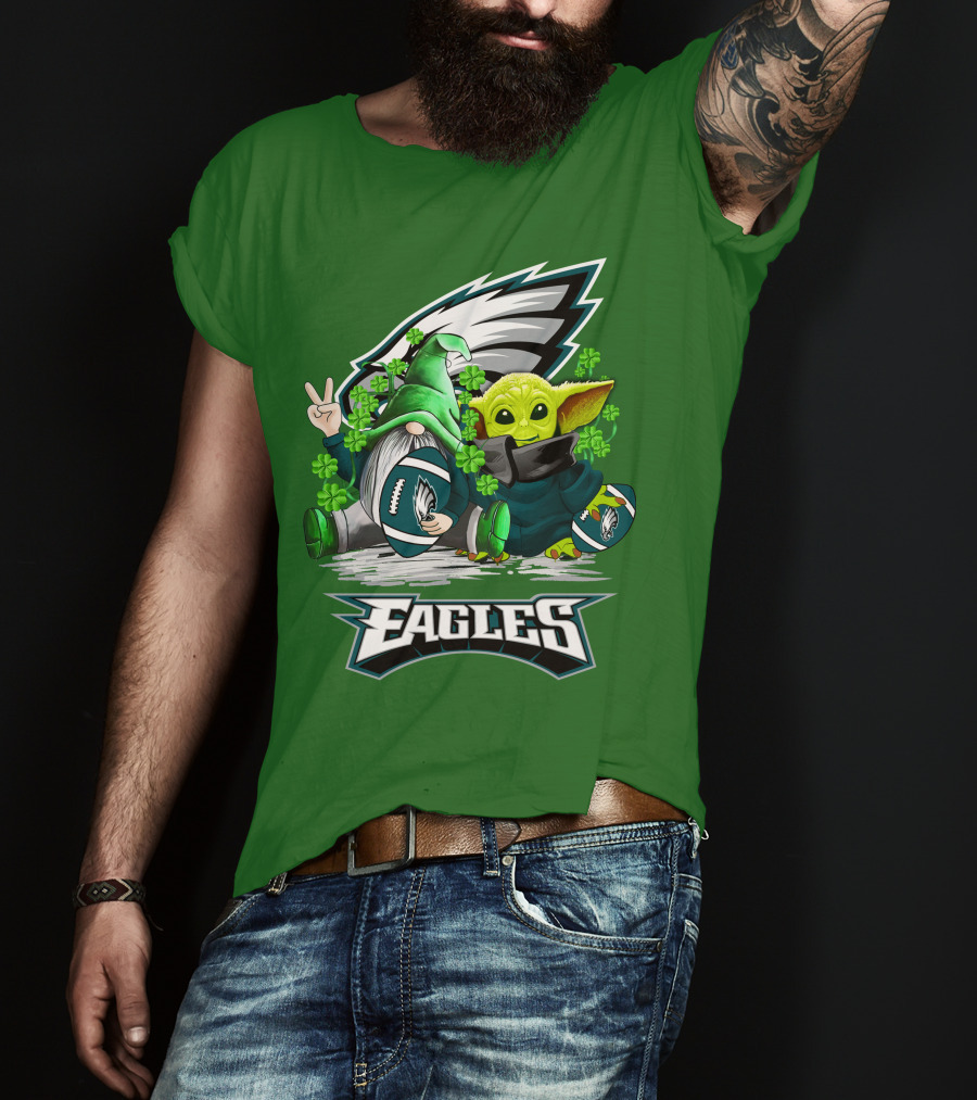 Philadelphia Eagles St. Patrick’s Day Football With Gnome And Baby Alien T-Shirt