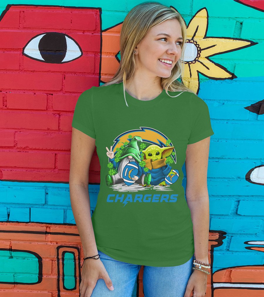 Los Angeles Chargers St. Patrick’s Day Football Gnome And Baby Alien T-Shirt