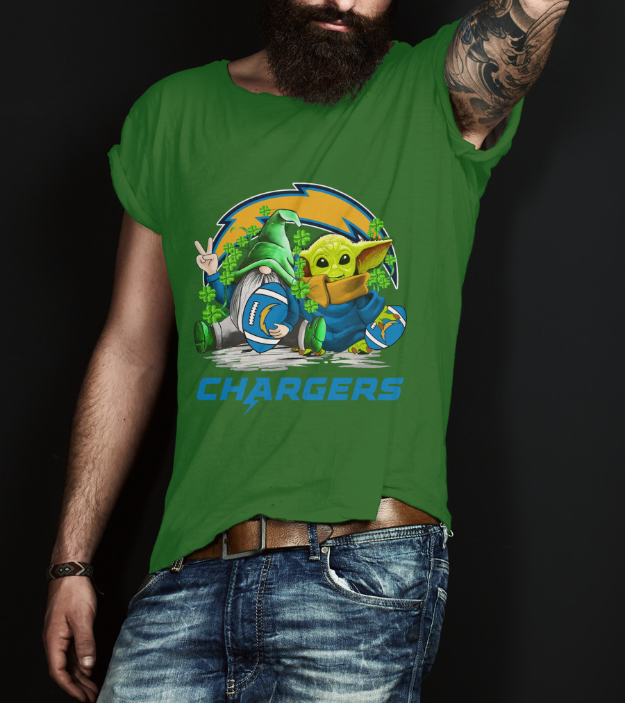 Los Angeles Chargers St. Patrick’s Day Football Gnome And Baby Alien T-Shirt
