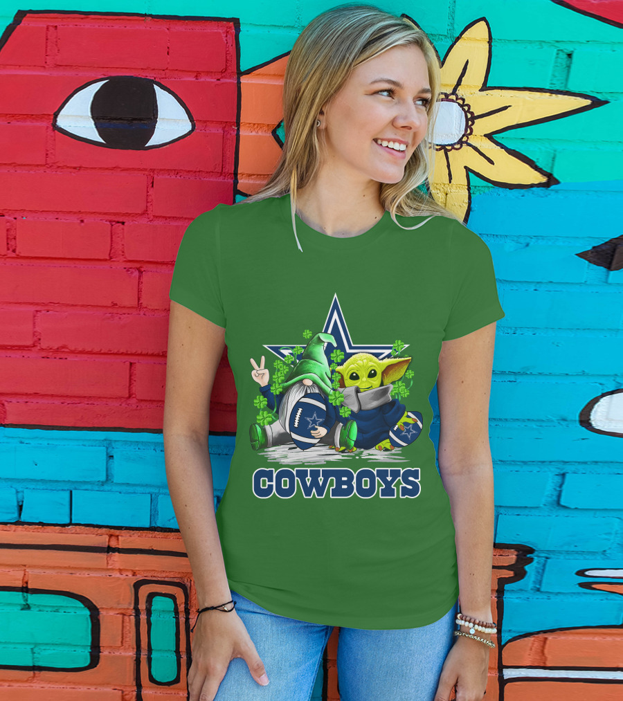 Cowboys Gnome Baby Yoda Football St. Patrick's Day T-Shirt