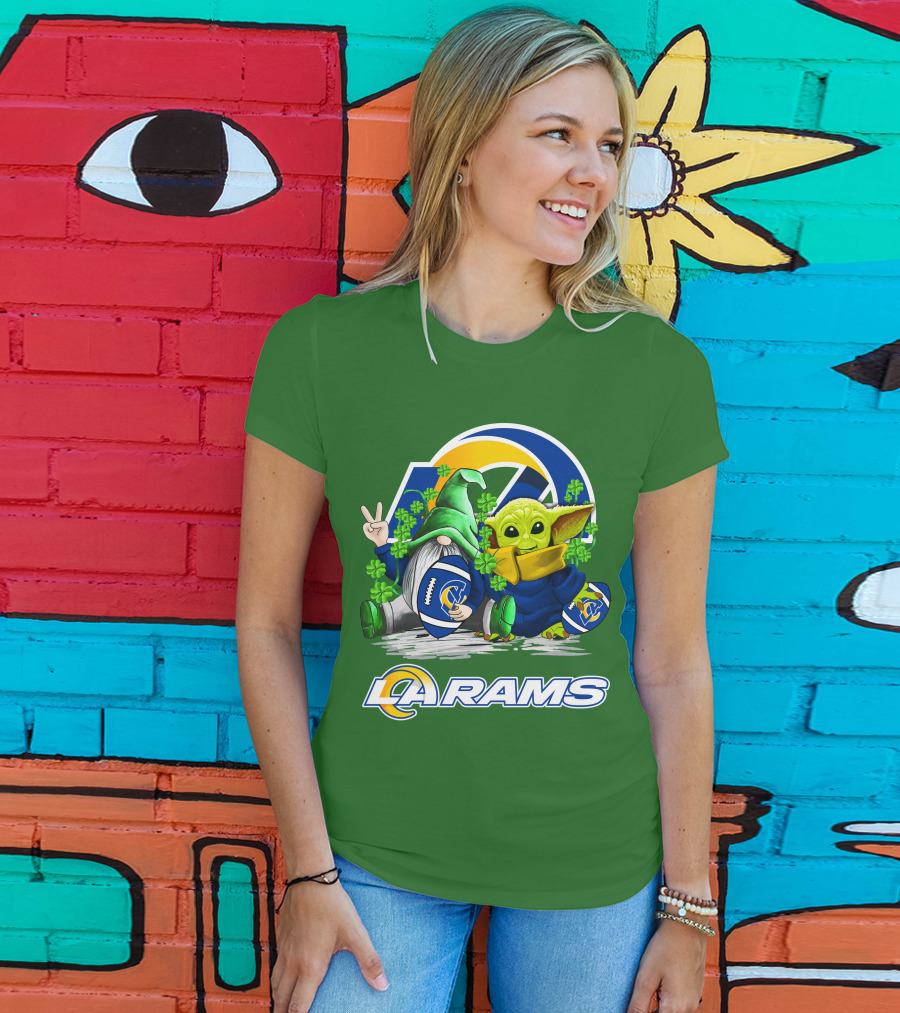 LA Rams Football St. Patrick's Day Gnome And Baby Alien T-Shirt