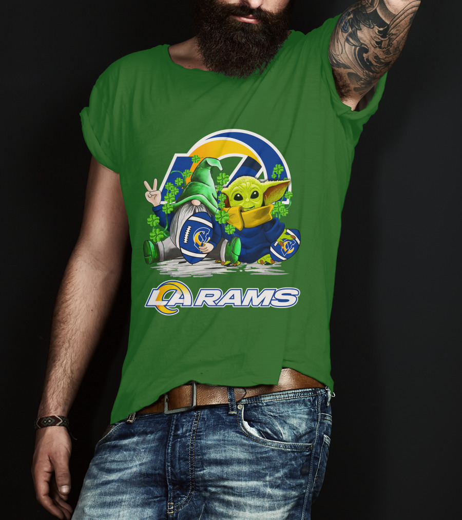 LA Rams Football St. Patrick's Day Gnome And Baby Alien T-Shirt