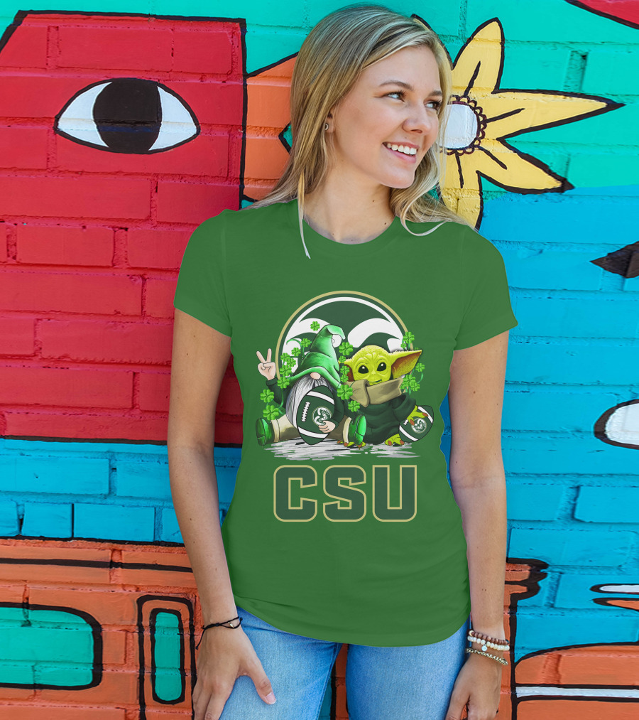 CSU Gnome And Baby Alien With Shamrocks For Colorado State Rams Football Patrick’s Day T-Shirt
