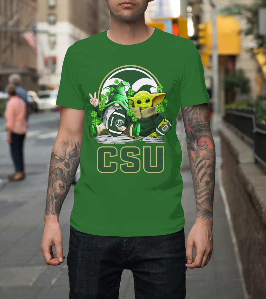 CSU Gnome And Baby Alien With Shamrocks For Colorado State Rams Football Patrick’s Day T-Shirt