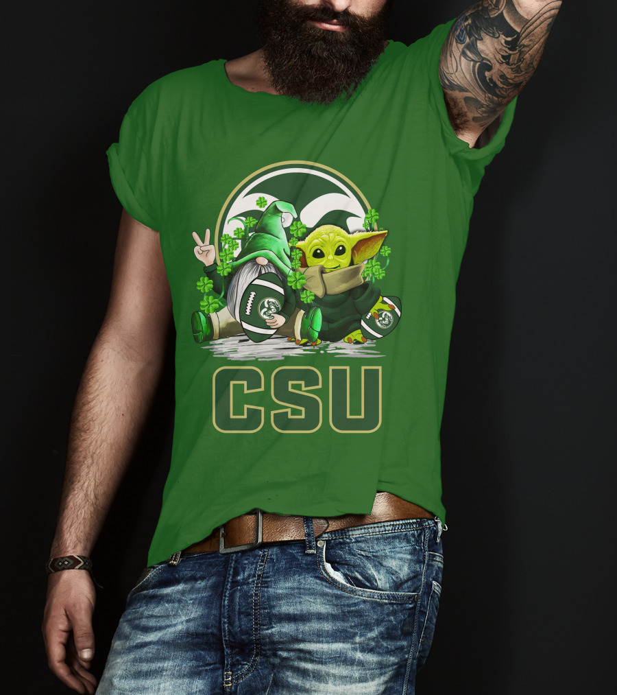 CSU Gnome And Baby Alien With Shamrocks For Colorado State Rams Football Patrick’s Day T-Shirt