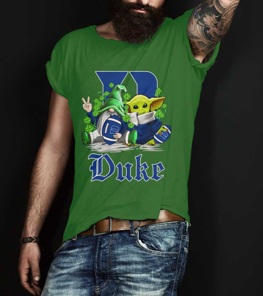 Duke Blue Devils Football St. Patrick's Day Gnome And Alien With Shamrocks T-Shirt
