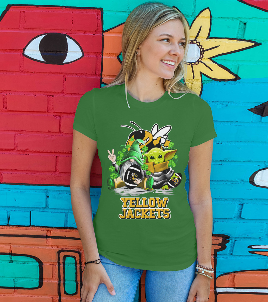 Georgia Tech Yellow Jackets St. Patrick’s Day Football Gnome And Green Baby Character T-Shirt
