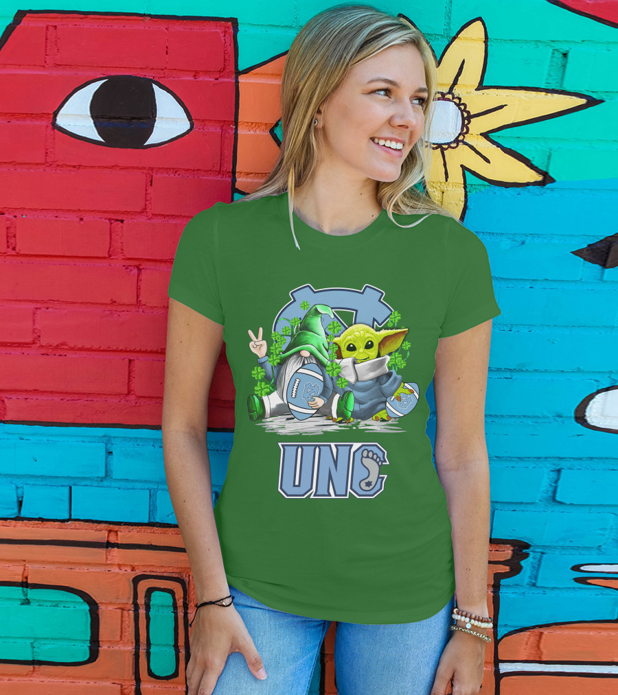 UNC Tar Heels St. Patrick's Day Football Yoda Gnome Clover T-Shirt
