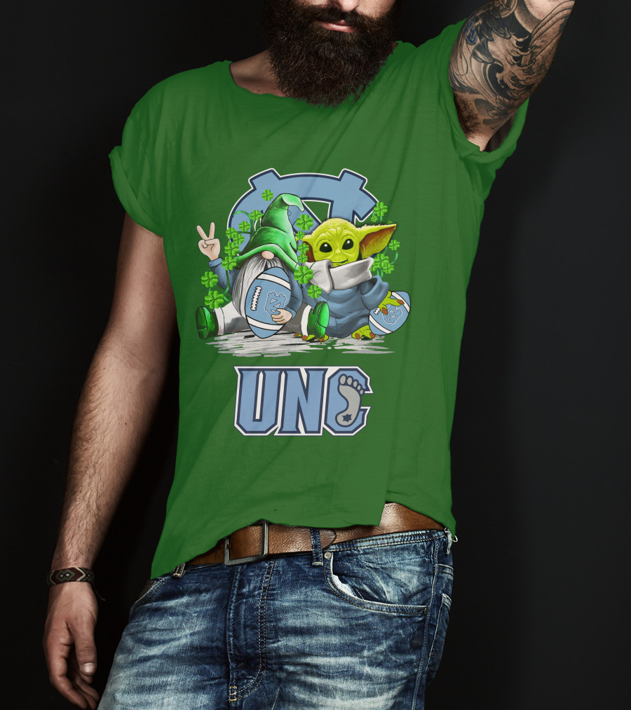 UNC Tar Heels St. Patrick's Day Football Yoda Gnome Clover T-Shirt
