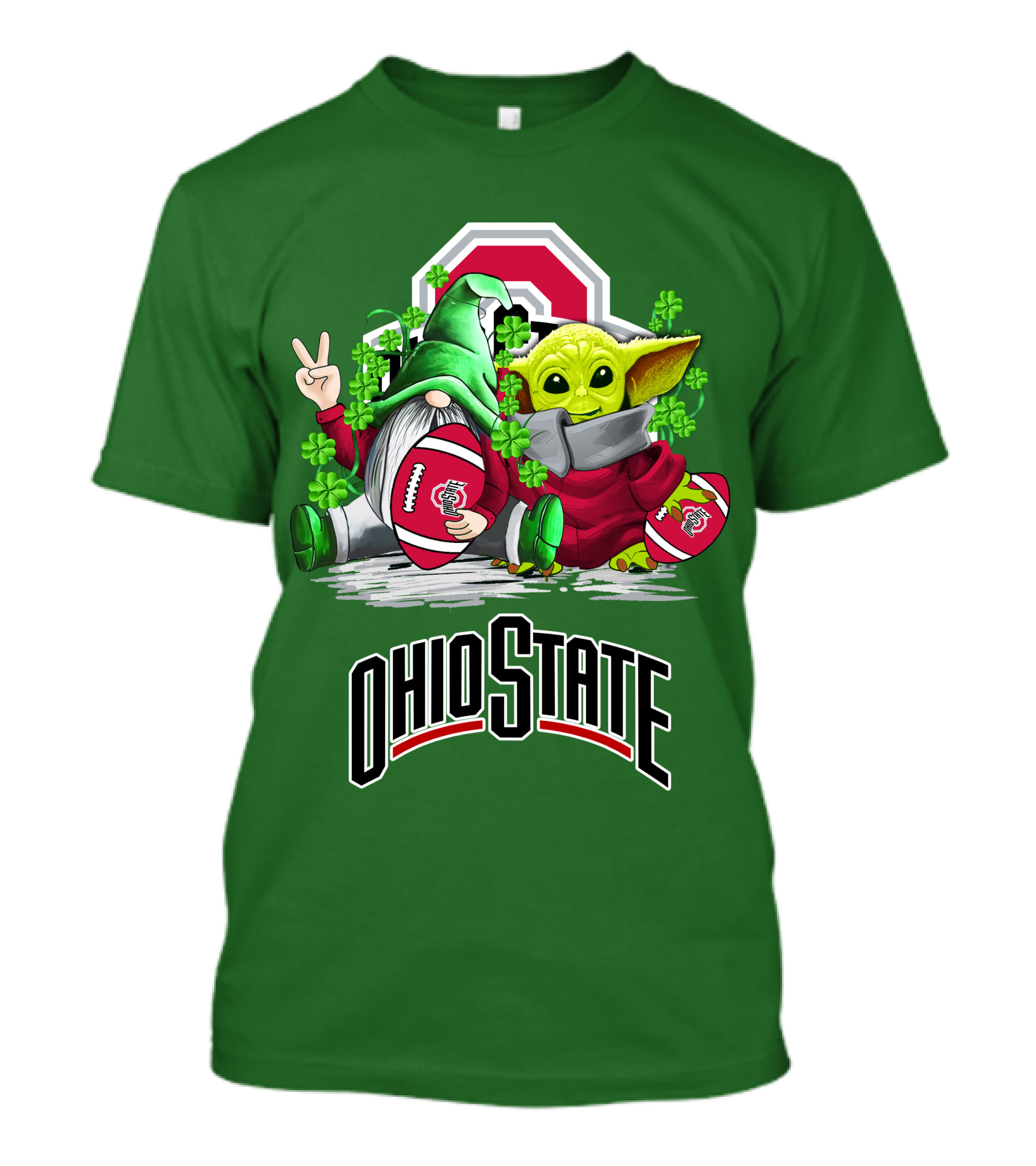 Ohio State Buckeyes Football St. Patrick’s Day Gnome And Yoda With Shamrocks T-Shirt