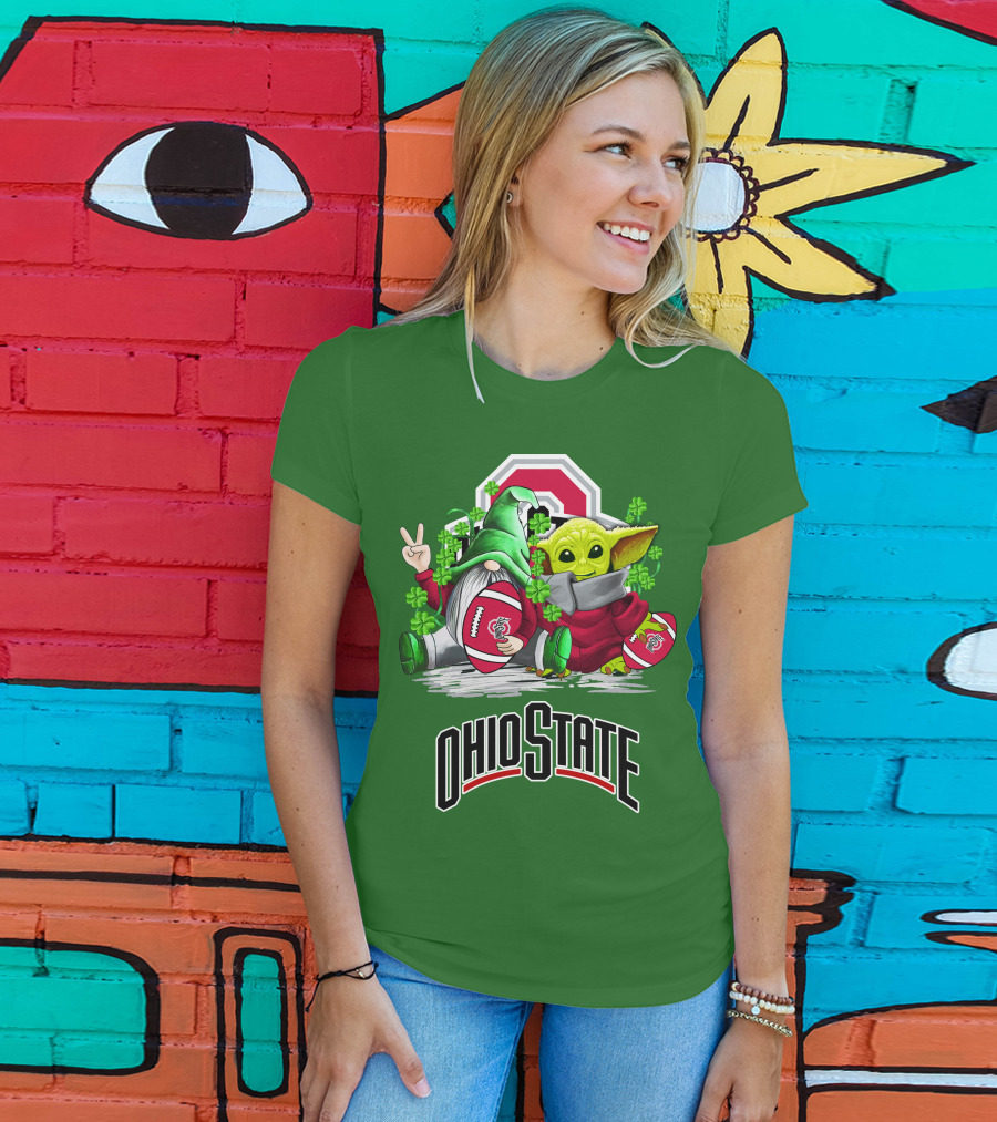 Ohio State Buckeyes Football St. Patrick’s Day Gnome And Yoda With Shamrocks T-Shirt
