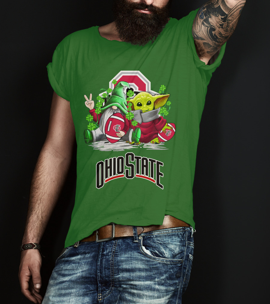 Ohio State Buckeyes Football St. Patrick’s Day Gnome And Yoda With Shamrocks T-Shirt