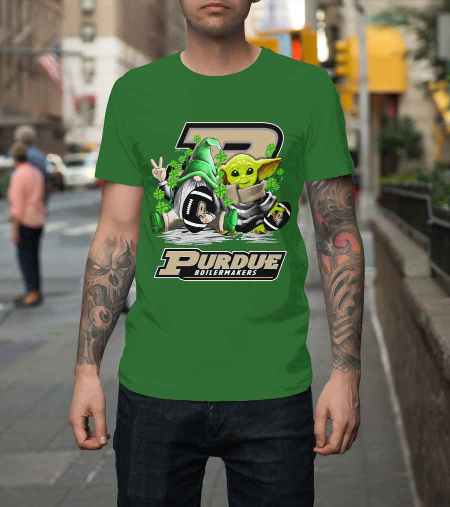Purdue Boilermakers St. Patrick's Day Football With Gnome And Baby Alien T-Shirt
