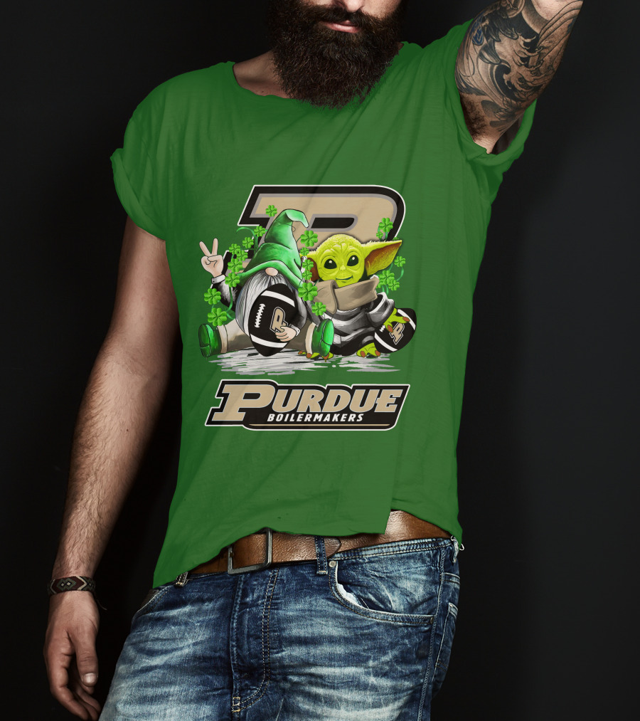 Purdue Boilermakers St. Patrick's Day Football With Gnome And Baby Alien T-Shirt