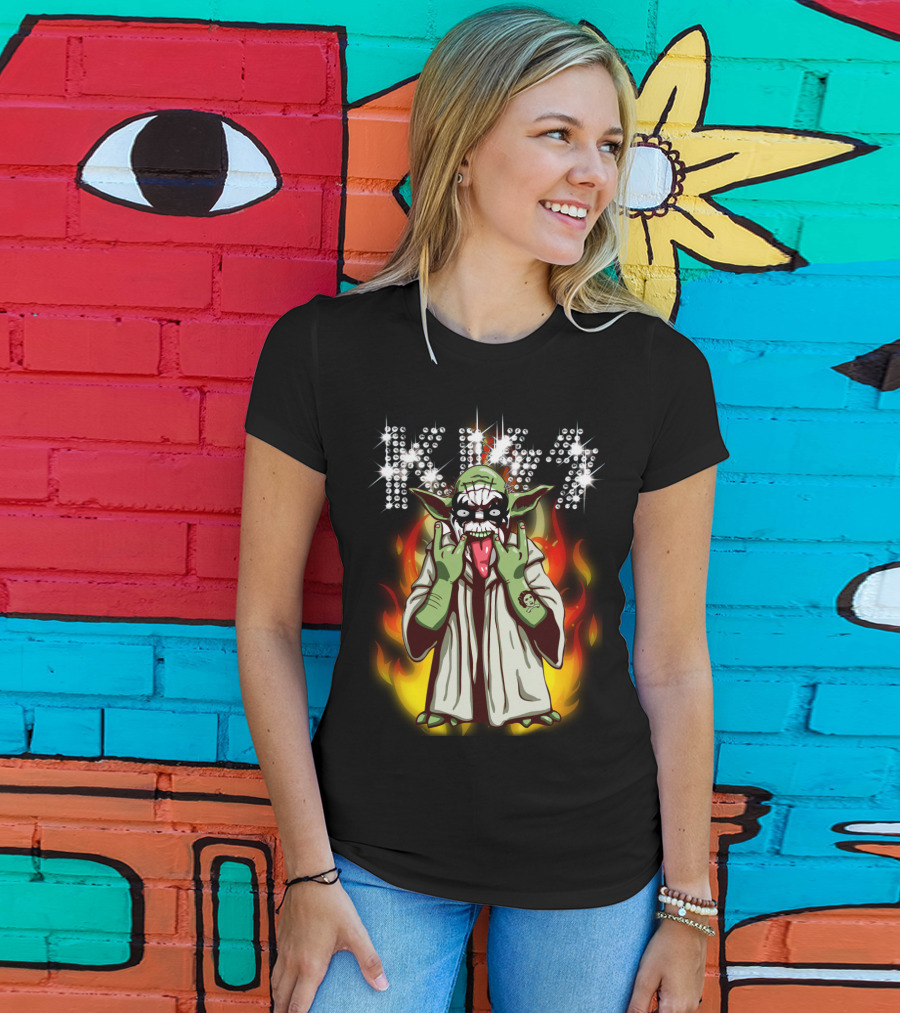 Yod1 Star Wars KISS Mashup With Flames T-Shirt