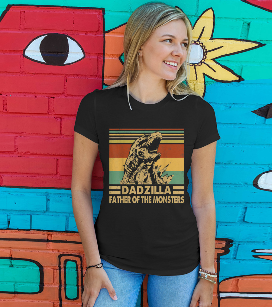 Dadzilla Father Of The Monsters Retro Stripes T-Shirt
