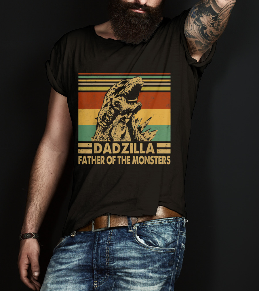 Dadzilla Father Of The Monsters Retro Stripes T-Shirt