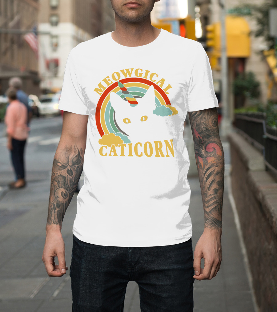 Meowgical Caticorn Rainbow Unicorn Cat T-Shirt