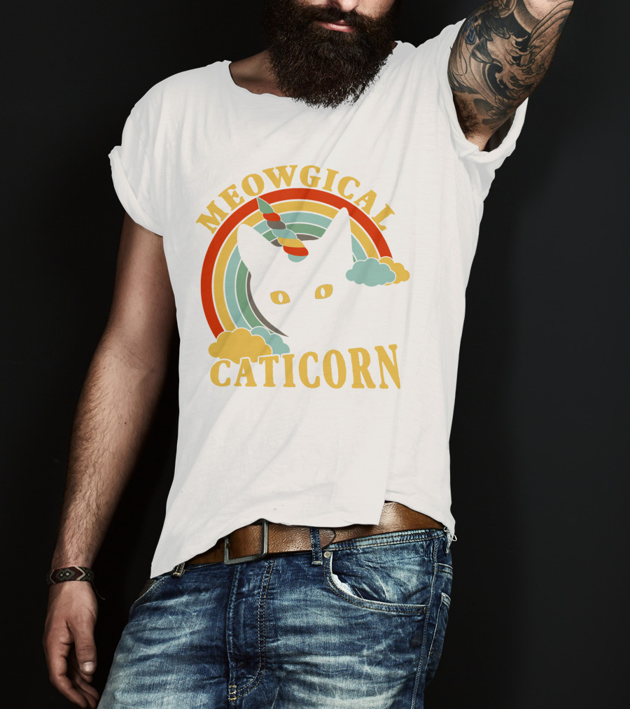 Meowgical Caticorn Rainbow Unicorn Cat T-Shirt
