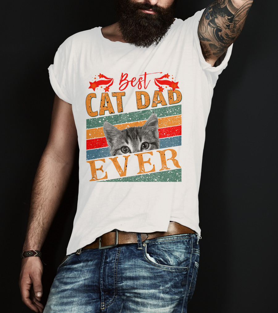 Best Cat Dad Ever Retro Stripes And Stars Kitten T-Shirt