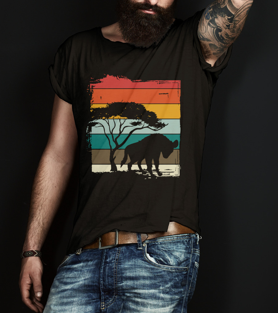 Hyenas Safari Africa Hyena Vintage Silhouette Sunset Scene T-Shirt