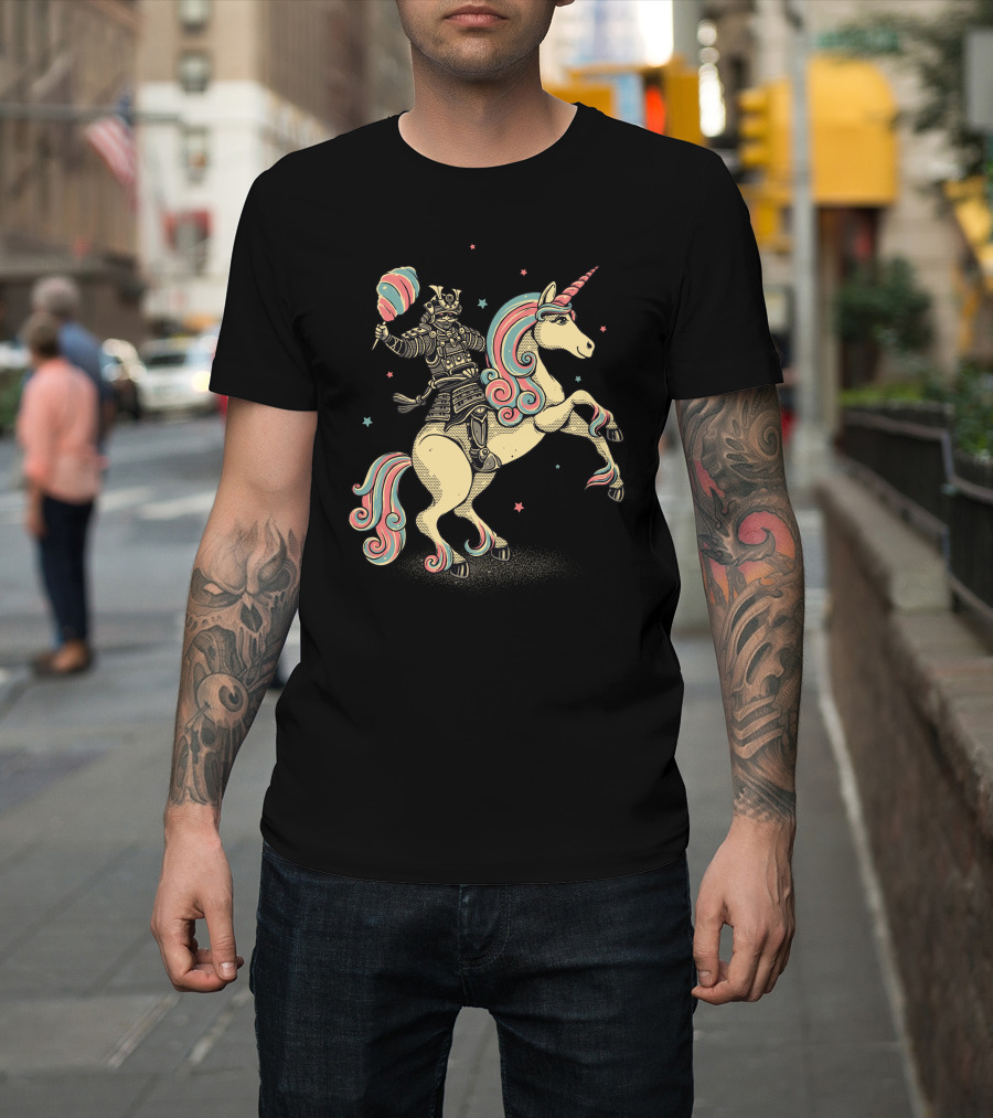 Cotton Candy Samurai Riding Unicorn T-Shirt