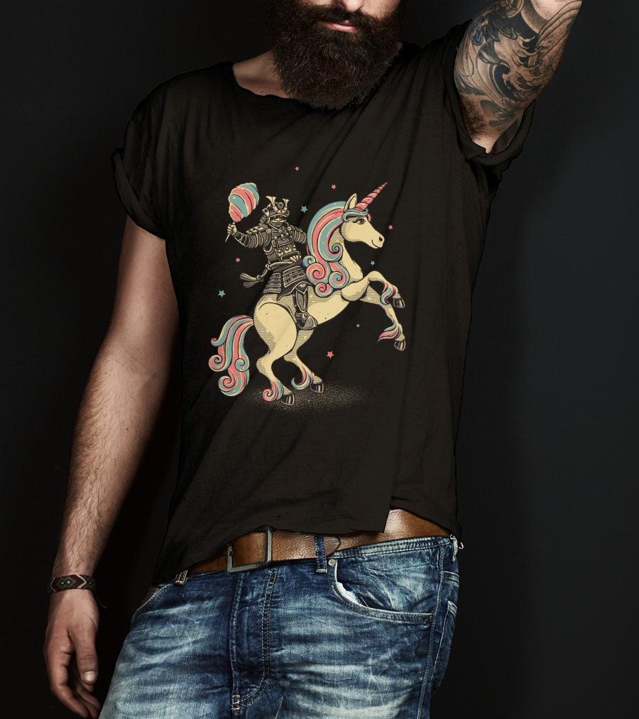 Cotton Candy Samurai Riding Unicorn T-Shirt