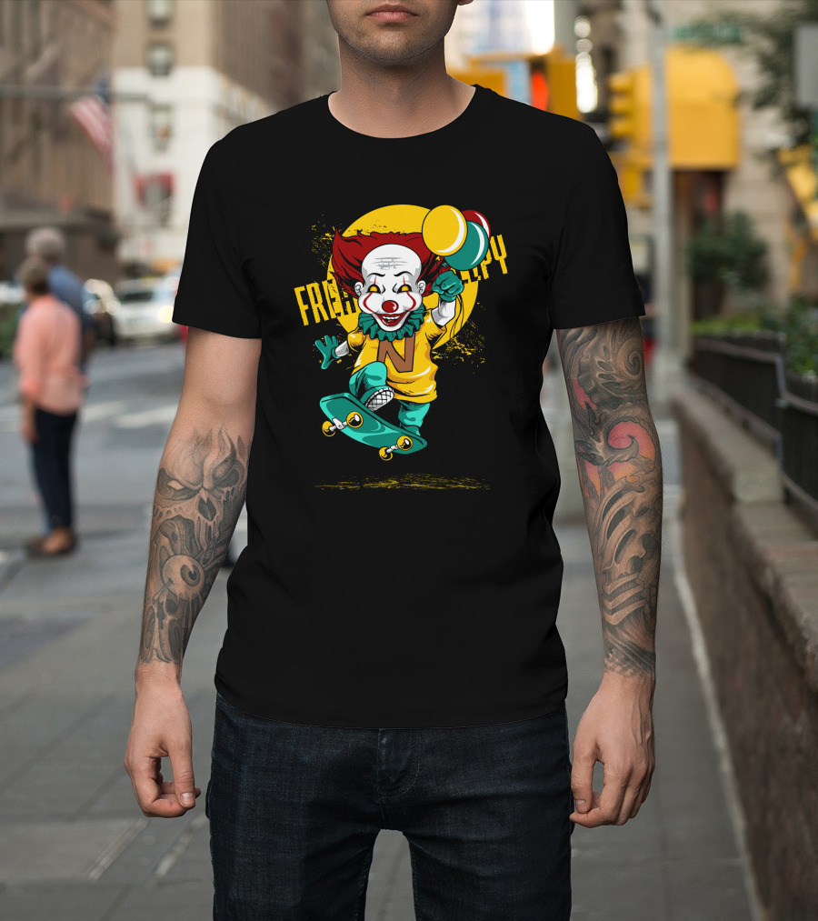 Freaky Clown Skateboarding With Mallet And Letter N T-Shirt