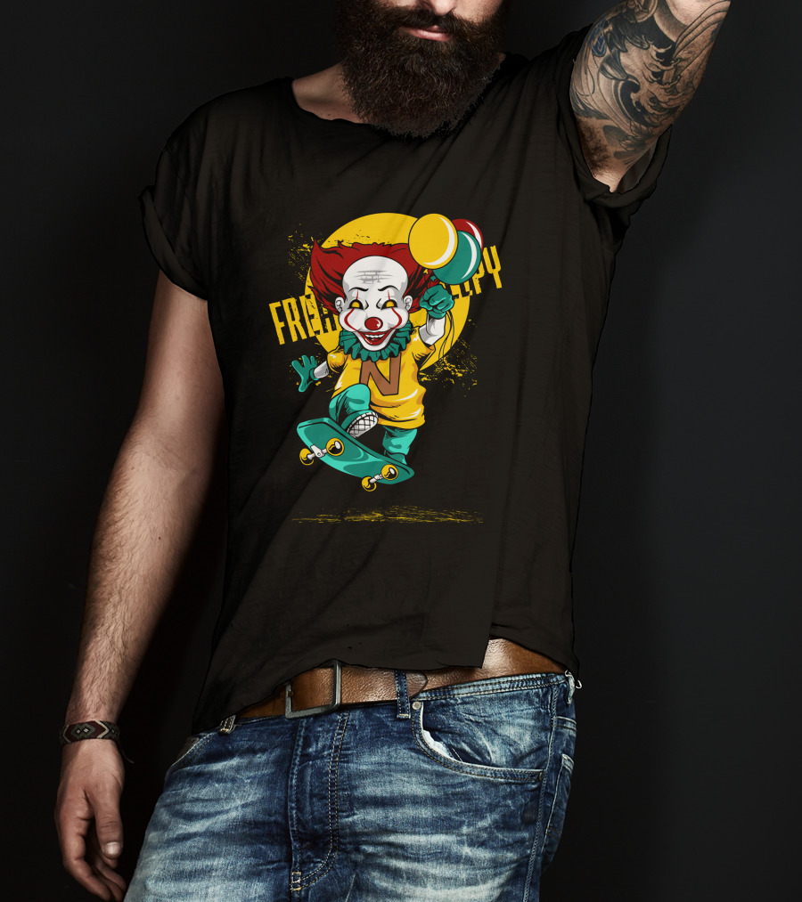 Freaky Clown Skateboarding With Mallet And Letter N T-Shirt