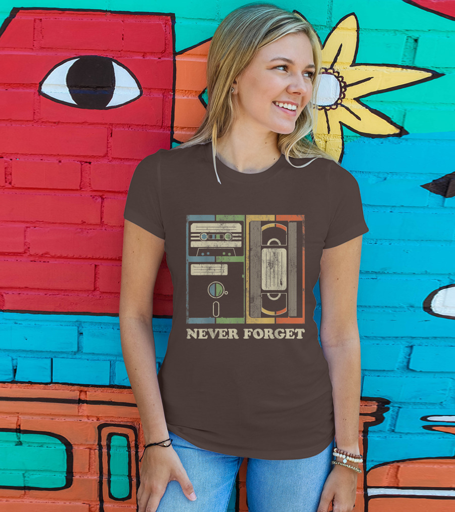 Never Forget Retro Vintage Cassette Floppy VHS Cool Funny Geeky Nerdy T-Shirt