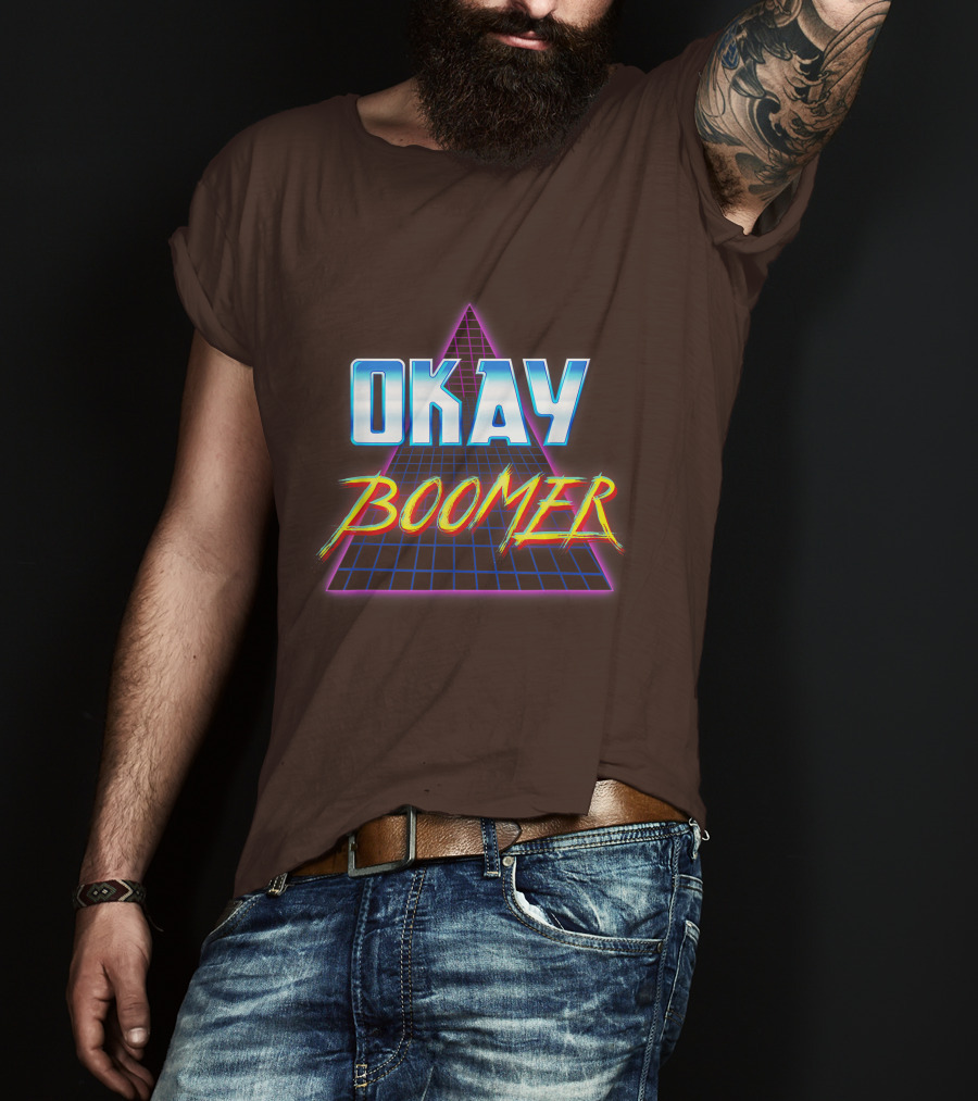 Okay Boomer Retro 80s Neon Grid Triangle T-Shirt