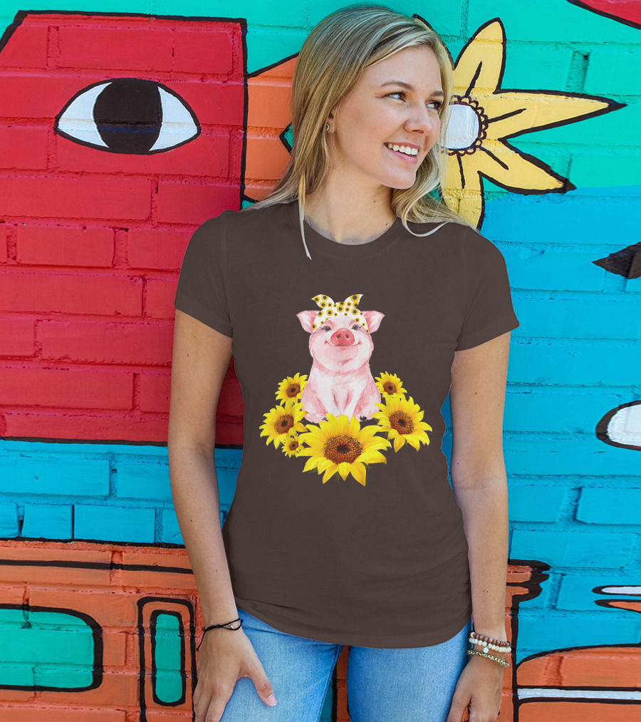 Lovely Piggy Surrounded By Sunflowers T-Shirt
