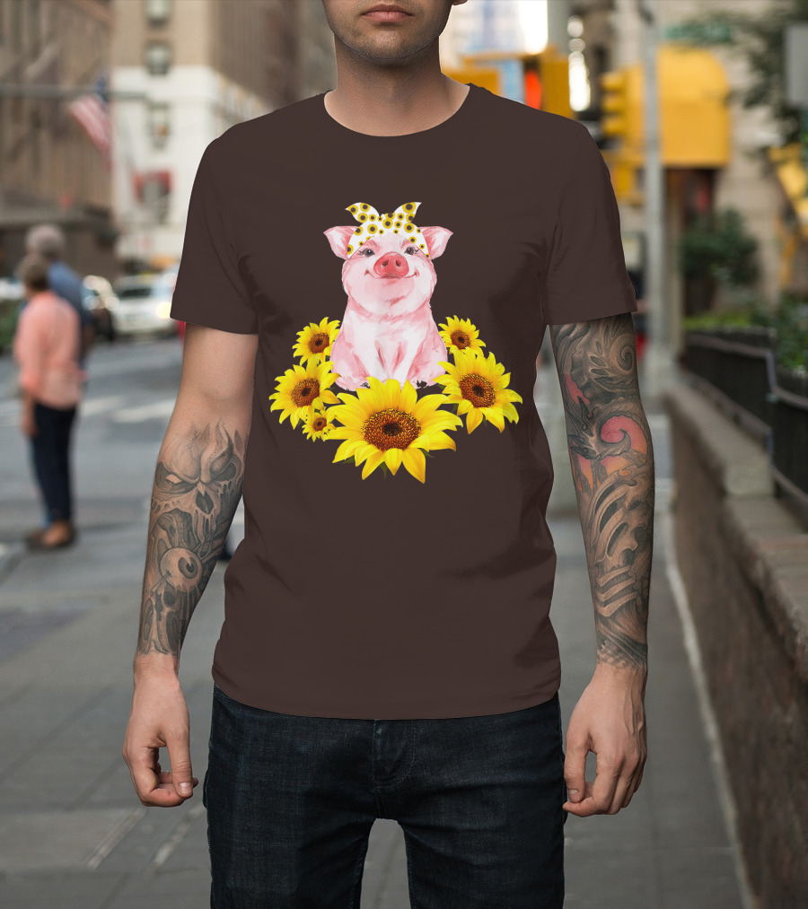 Lovely Piggy Surrounded By Sunflowers T-Shirt