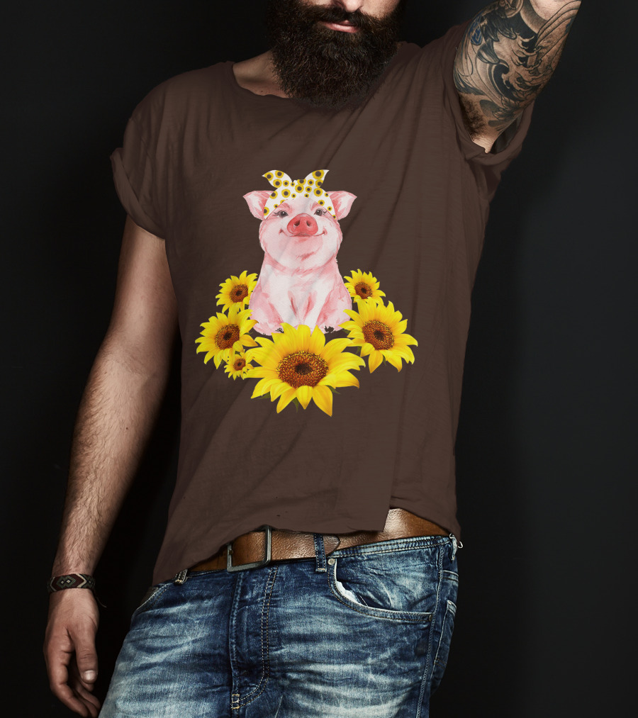 Lovely Piggy Surrounded By Sunflowers T-Shirt