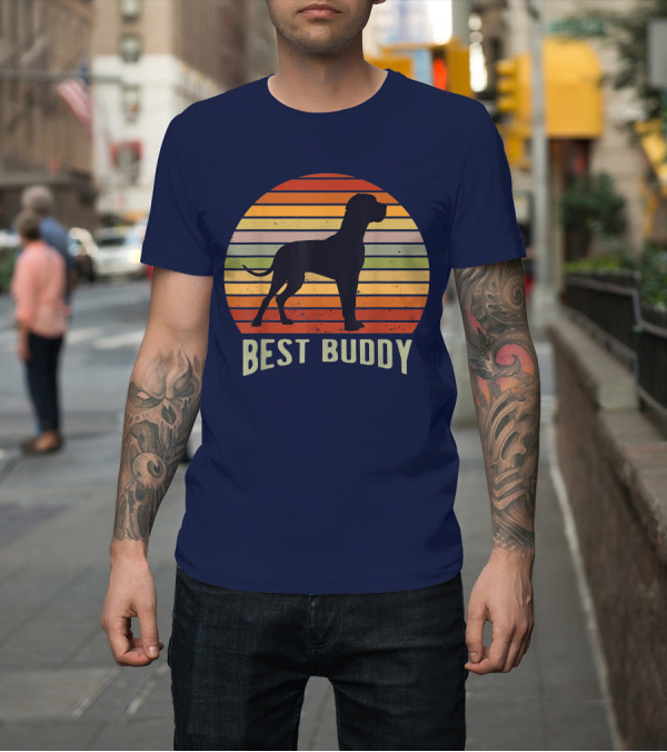 Shirt: Best Buddy Vintage Dog Silhouette Retro Sunset T-Shirt Best Buddy Vintage Dog Silhouette Retro Sunset T-Shirt
